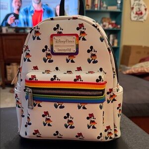 Disney Loungefly Mickey Mouse Backpack - White and Black with Rainbow Accents
